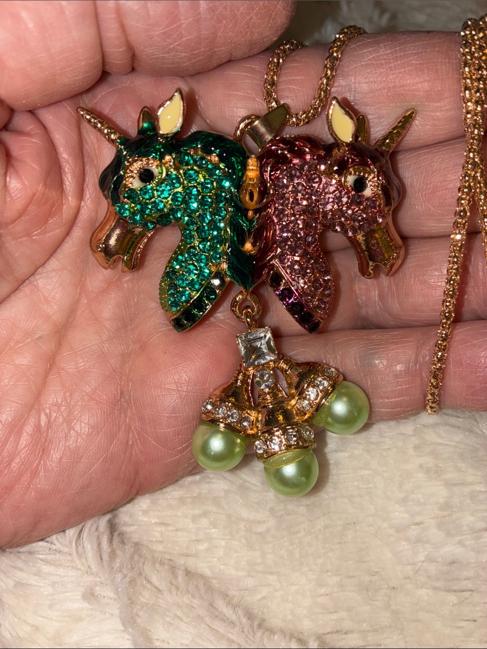 Green & Pink Unicorn Pendant Necklace for Kids